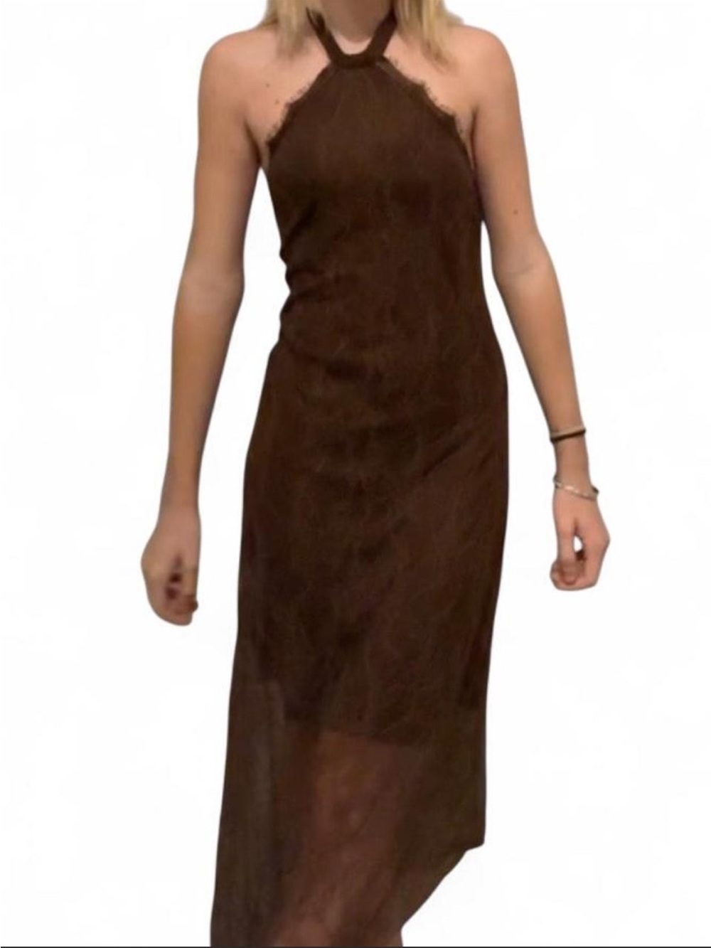 🐚Lynne Black Brown Lace Halter Maxi Dress